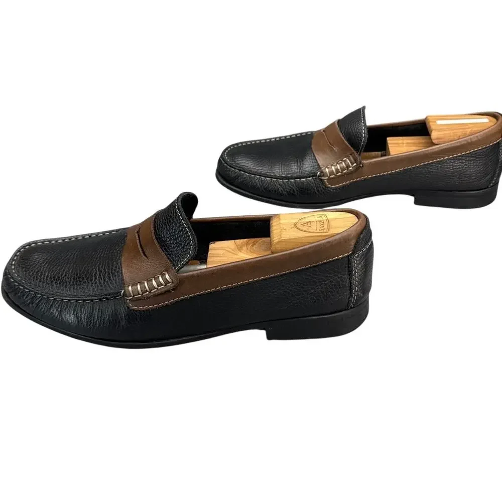 Florsheim Franklin Two-Tone Black Brown Textured Leather Penny Loafer Men 10